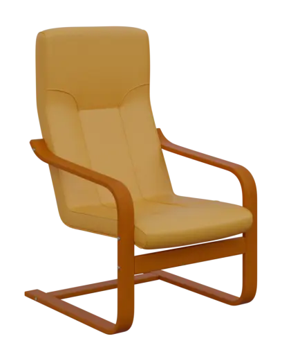 BO - 1 křeslo, dřevěná kostra, moření třešeň, koženka OTO T 5, žluto-oranžová